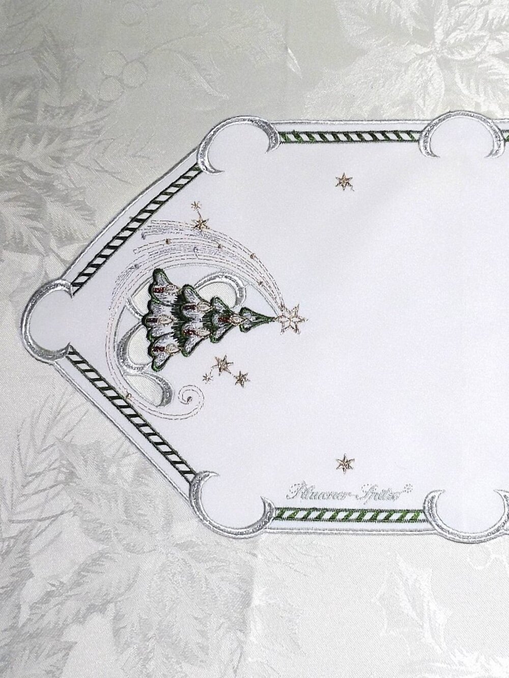 Vintage Plauener Spitze Holiday Table Runner 18” x 8.75” Metallic Lamé Threading